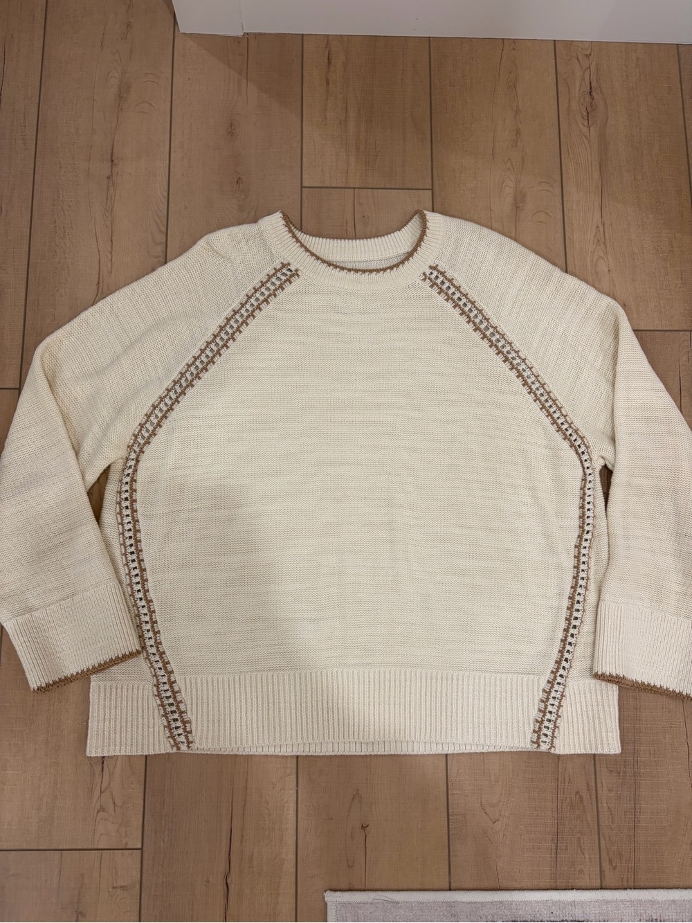 Abercrombie & Fitch Cream Crewneck Sweater with Tan Trim Detail